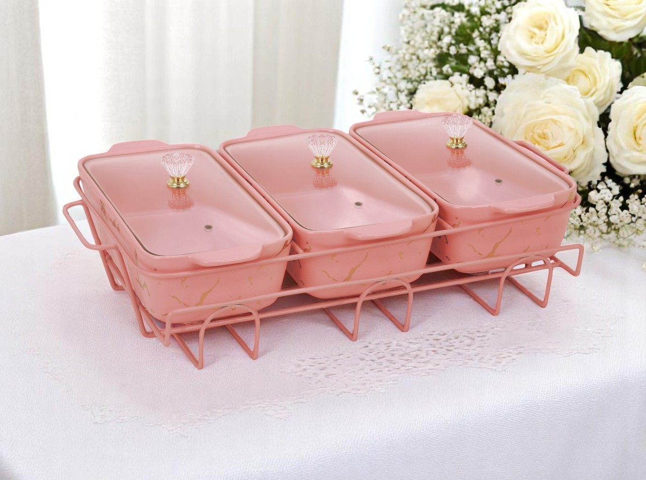 BM916 Pink Wadah Saji Serena Dengan Rak Motif Marmer